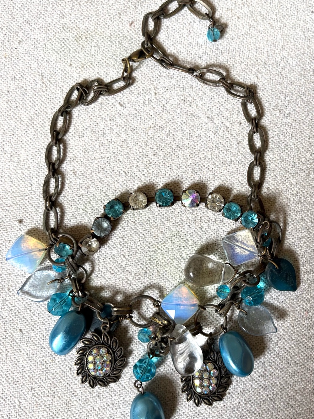 Vintage Handmade Turquoise and Iridescent Charm Necklace